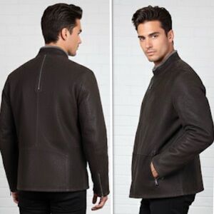 Maceoo Paris Luxury Leather Jacket - Dark Brown Cracked Lambskin - Size 7 (3XL)